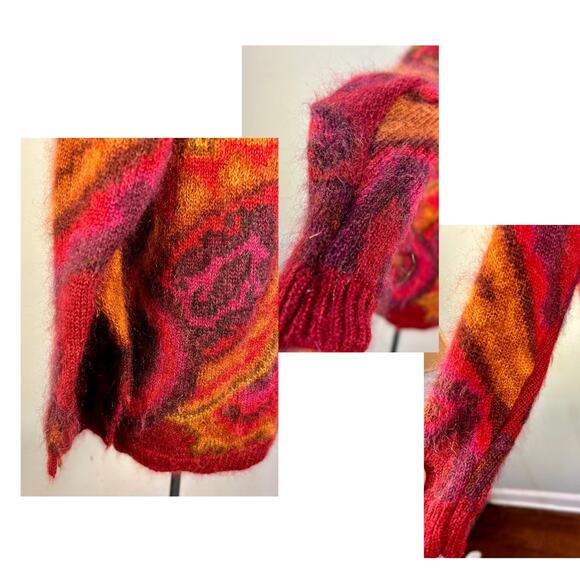 Vintage 80s Linda Allard for Ellen Tracy Mohair Fuzzy Boho Cardigan Sweater Sz M - Picture 4 of 4